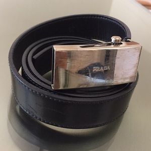 Prada women's leather strap belt silver buckle